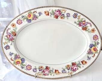 Large Serving Platter / Vintage Formal Dinnerware / Phoenix China / Czechoslovakia Floral Pattern / Dresden