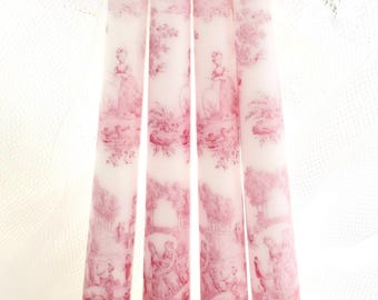 Pink Toile Taper Candles: 10-Inch Decorative Candle Set of 2