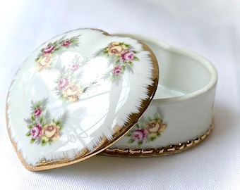 Vintage Porcelain Trinket Box / Floral Porcelain
