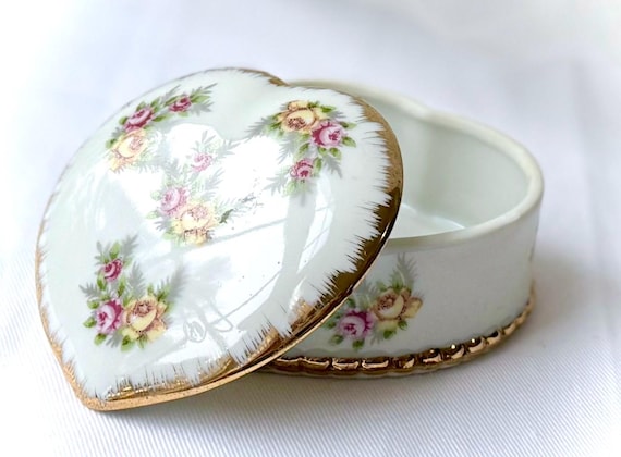 Vintage Porcelain Trinket Box / Floral Porcelain