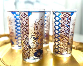 Vintage Imari Glasses 22 kt Gold Trim