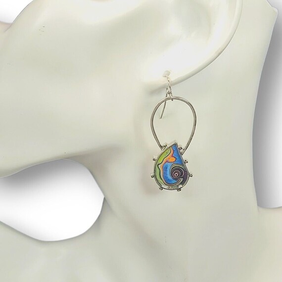 Boho Drop Dangle Earrings Spiral Colorful Marble … - image 2