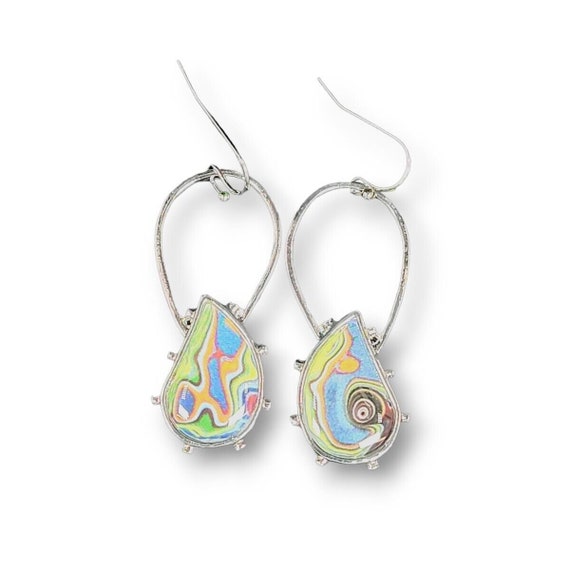 Boho Drop Dangle Earrings Spiral Colorful Marble … - image 1