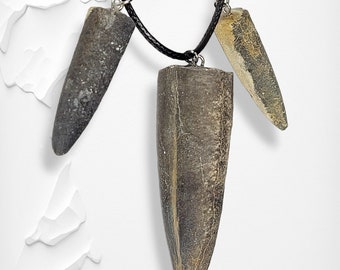 Handmade Dragon's Fang Pendant Necklace with Real Cretaceous Belemnite Fossil - Unique Gift Idea