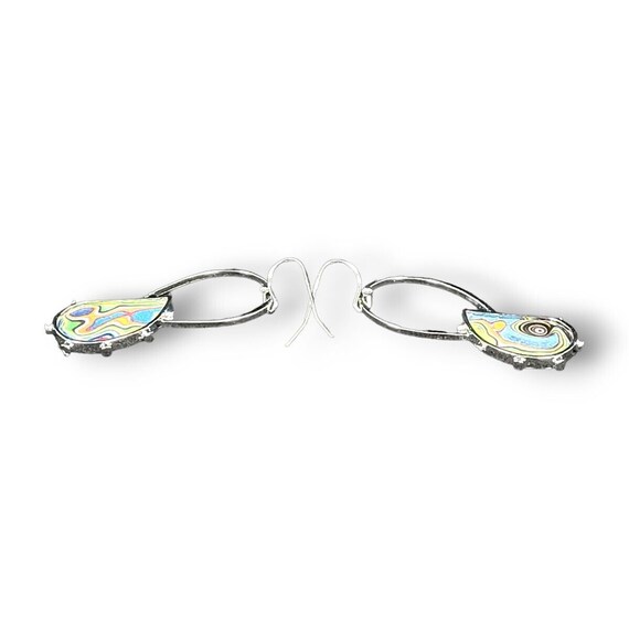 Boho Drop Dangle Earrings Spiral Colorful Marble … - image 5