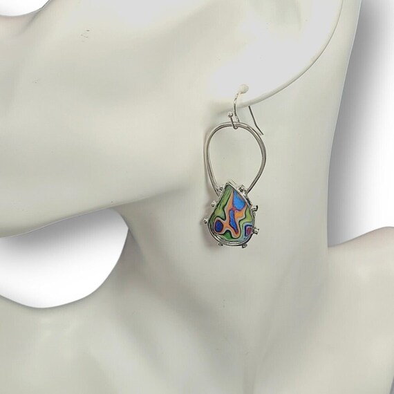Boho Drop Dangle Earrings Spiral Colorful Marble … - image 3
