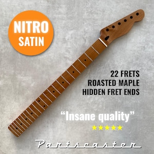 "Telecaster-Hals aus geröstetem Ahorn - ""Nitro Satin"" - ""Dual Action"" Trussrod Kopfplatte - Edelstahlbünde."