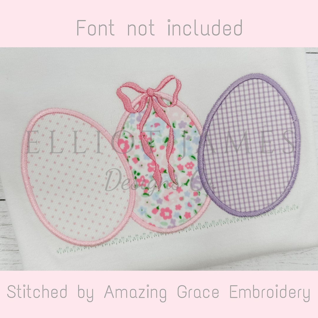Easter Egg Trio Satin Applique With Bow Vintage Machine Embroidery ...