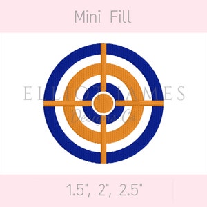 May include: A blue and orange target with concentric circles. The target is 1.5 inches, 2 inches, and 2.5 inches in size.
