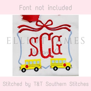 School Bus Bow Frame Back To School Satin Machine Embroidery Design