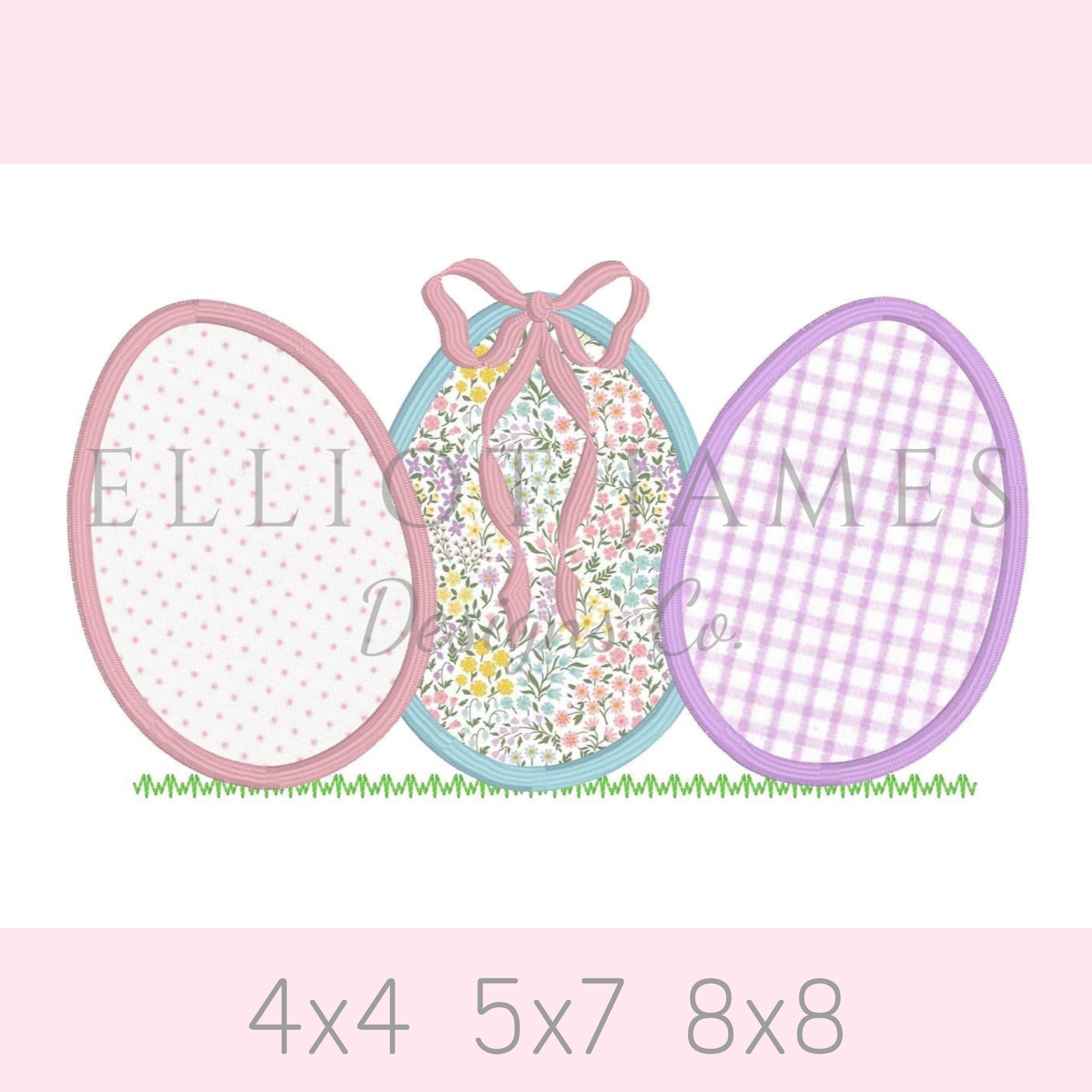Easter Egg Trio Satin Applique With Bow Vintage Machine Embroidery ...