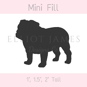 Op de afbeelding: Zwarte silhouet van een bulldog, 2,5 cm, 3,8 cm en 5 cm hoog. Mini Fill, Elliot James Designs Co.