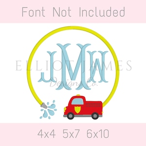 Fire Hose Fire Truck Frame Satin Machine Embroidery Design
