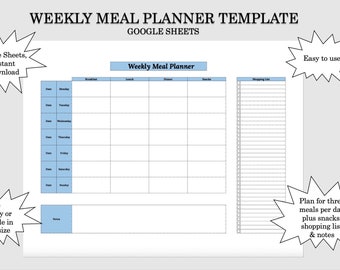 Weekly Meal Planner Microsoft Excel Shopping List Grocery Planner ...