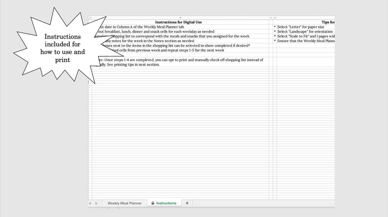 Weekly Meal Planner Microsoft Excel Shopping List Grocery Planner