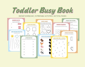 Toddler Busy Book Printable | Toddler Worksheet Bundle | Learning Resources | Homeschool | Preschool Learning | Kids Quiet Book | Printable