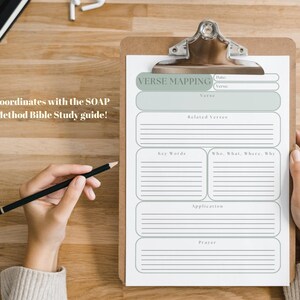 May include: A printable worksheet with the title "Verse Mapping" and sections for "Related Verses", "Key Words", "Who, What, Where, Why", "Application", and "Prayer".