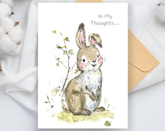 Printable Cute Bunny Card, Miss you, thinking about you, Cute animal. Digital, Instant Download