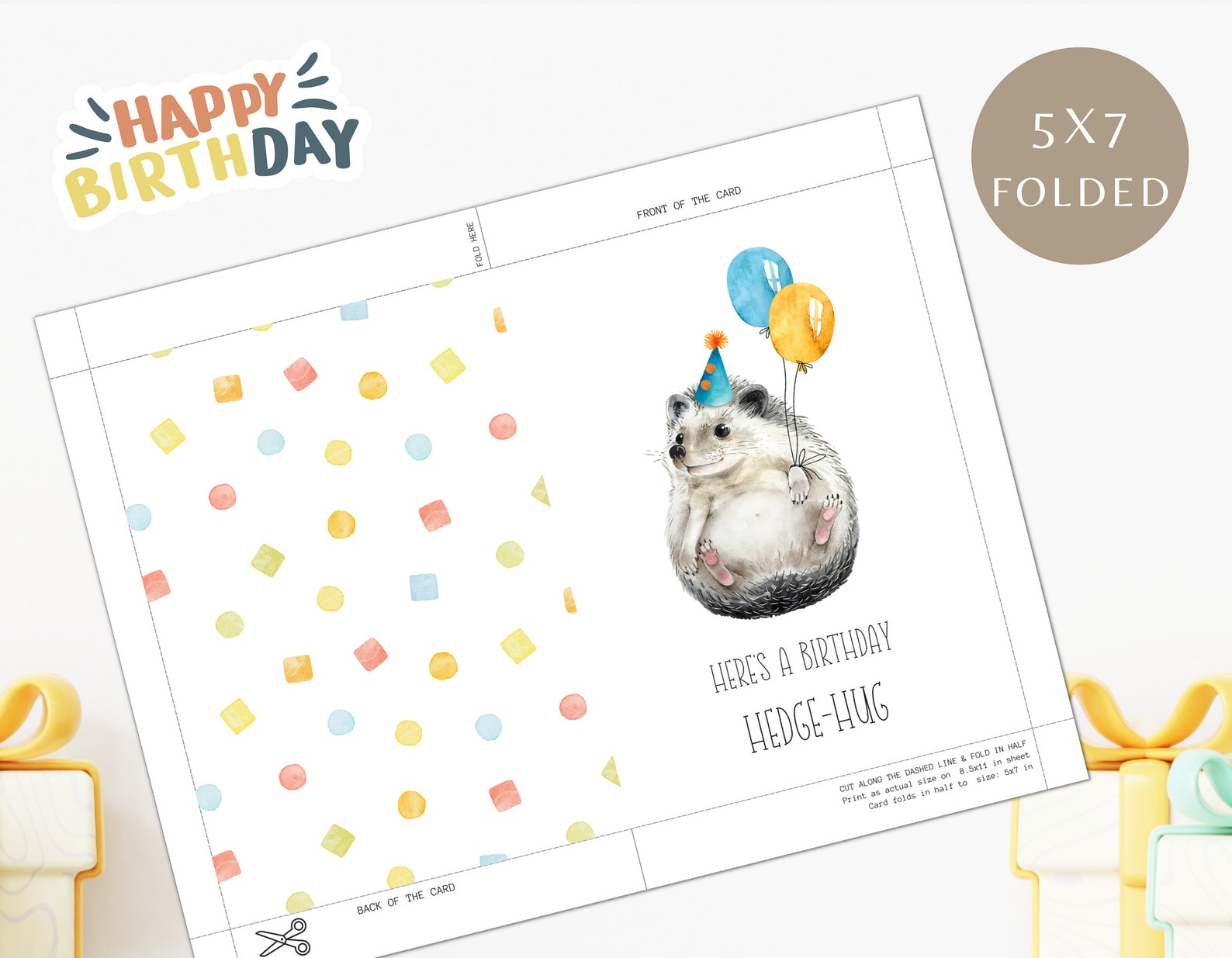 Printable Birthday Card, Cute Hedgehog Foldable Birthday Card, Blank ...