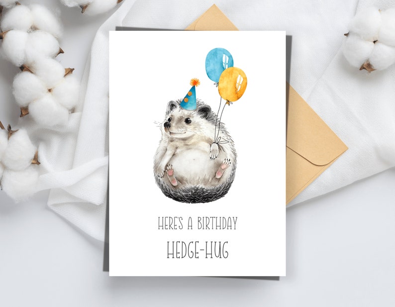 Printable Birthday Card, Cute Hedgehog Foldable Birthday Card, Blank ...