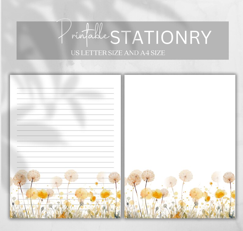 Dandelion Sticky Notes Printable Stationery, Dandelions Writing Paper, Letter Writing Paper ...