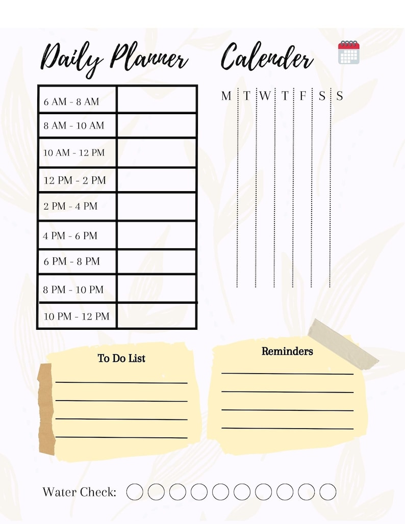 Daily Digital Planner, Printable, Daily to Do List, Calendar, Reminders ...