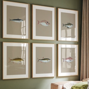 Neutral Fish Prints Gallery Wall Set, Watercolour Fish Wall Art, Marine Prints, British Fish Breeds Prints, Watercolour Fish Art Prints Set