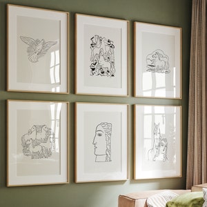 Neutral Line Art Printable, Prints Gallery Wall, Horse Print Set, Line Art Print Set, Minimalist Drawing Digital, Equestrian Neutral Decor