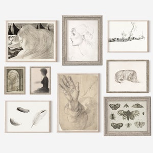 Elegant Vintage Neutral Gallery Wall Set - Antique Art Prints - French Country Farmhouse Decor - Light Academia Aesthetic