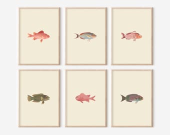 Fish Prints Gallery Wall Set, 21 Neutral Fish Prints, Marine Print Set, Vintage Printable Wall Art, Vintage Marine Biology Art Print Set