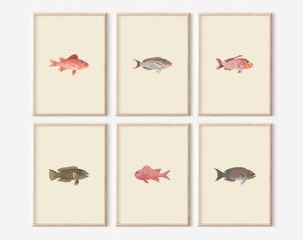 Fish Prints Gallery Wall Set, 21 Neutral Fish Prints, Marine Print Set, Vintage Printable Wall Art, Vintage Marine Biology Art Print Set