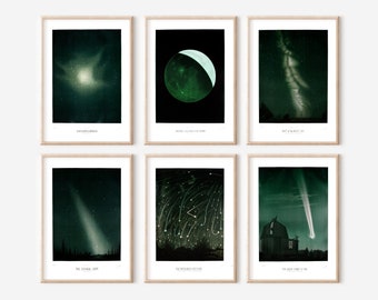 Star Gazing Print Set, Printable Celestial Art Set of 6 Prints, Star Artwork, Star Gazing Art Print, Celestial Decor, Comet, Milky Way Art