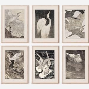 Sketches of Birds Print Set, Set of 6 Printable Bird Art, Bird Art, Digital Prints, Instant Download Vintage Bird Prints, Neutral Wall Art