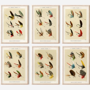 Fly Fishing Gallery Wall Set, Vintage Fishing Wall Art, Men&#39;s Decor, Statement Printable Wall Art, Man Cave Decor, Fishing Gift, Fish Art