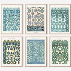 Vintage Arabic Pattern Print Set: Blue Green Gallery Wall (Digital Download)