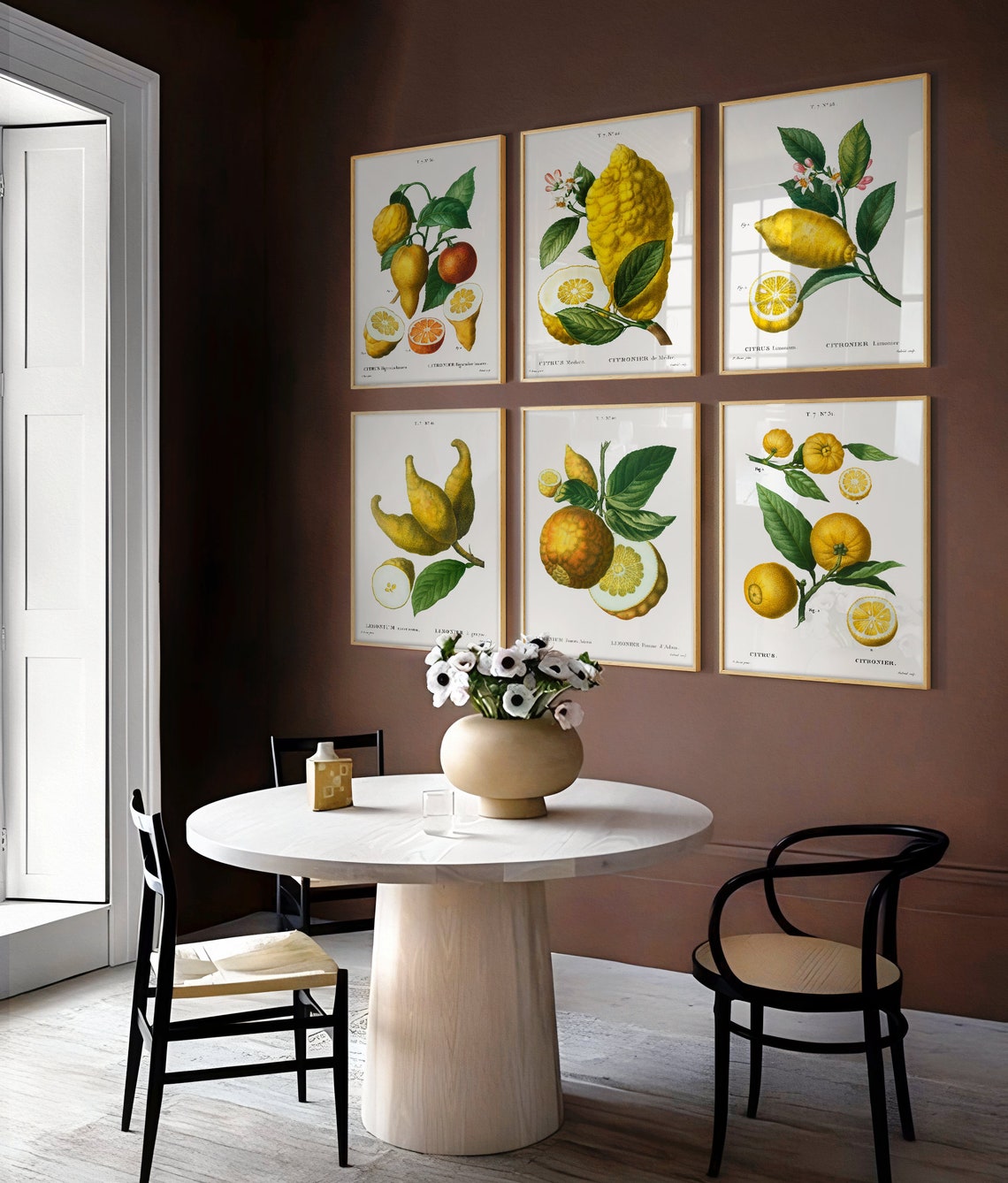 Vintage Kitchen Wall Art Set of 6, Lemon Kitchen Wall Art, Printable