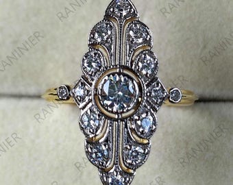 Pierścionek z moissanitem w stylu art déco markiza: złoty pierścionek koktajlowy