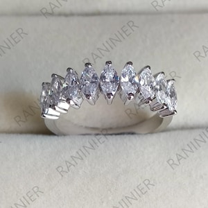 Marquise Moissanite Eternity Band: White Gold Anniversary Ring