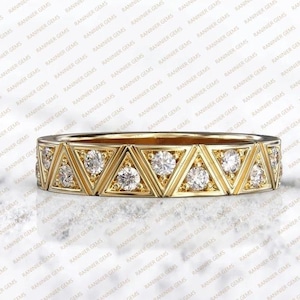 Gold Geometric Diamond Band Ring: Art Deco Stacking Wedding Ring