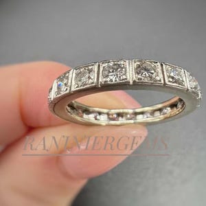 Round Cut Diamond Band, Antique Art Deco Ring Diamond Wedding Band, Proposal Band, Dainty Eternity Band