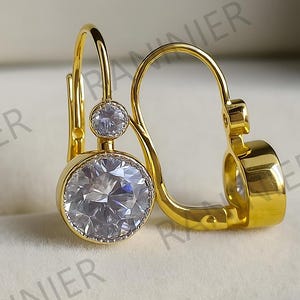 Handmade Gold Leverback Earrings: Round Moissanite Wedding Jewelry