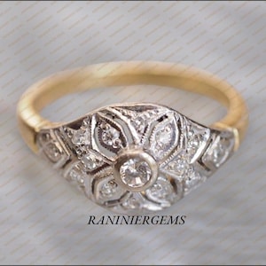 Art Deco Floral Moissanite Ring: Antique 925 Silver Engagement Ring