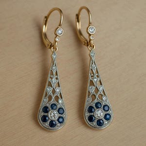 Art Deco Sapphire & Diamond Earrings: 1920s Vintage Style