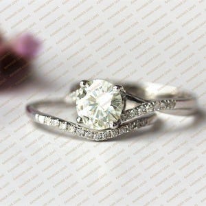 Moissanite Sterling Silver Engagement Ring Set - Twisted Wedding Band
