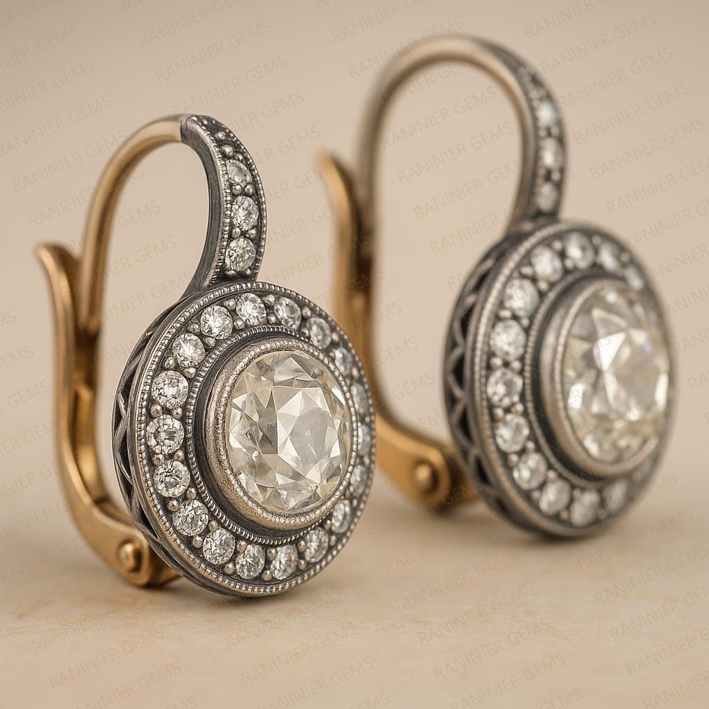 Antique Art Deco Diamond Earrings: 14K Gold & Silver Leverback Jewelry