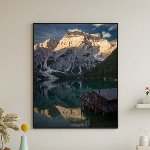 Lago Di Braies Dolomites, Mountains Art Print, Dolomites Photography Wall Art, Lake Braies Photo, Instant Download, Nature Photography