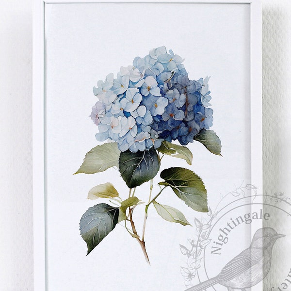 Blue Hydrangea Printable, Blue Hydrangea digital print, Blue Hydrangea watercolor, Blue Hydrangea poster, floral print, Floral Wall Decor