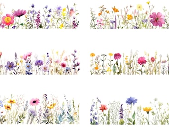 12 png-wilde bloemen grens clipart, digitale clipart, aquarel clipart, transparante png, digitale download, papier ambachtelijke, junk tijdschriften