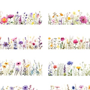 12 Wildblumen-Rand-Clipart, digitale Clipart, Aquarell-Clipart, hochwertige JPGs, digitaler Download, Papierhandwerk, Junk-Journal