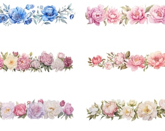 10 Floral Border, Peonies Border, Digital Clipart, Watercolor clipart, High Quality PNGs, Digital download, Paper craft, junk journal
